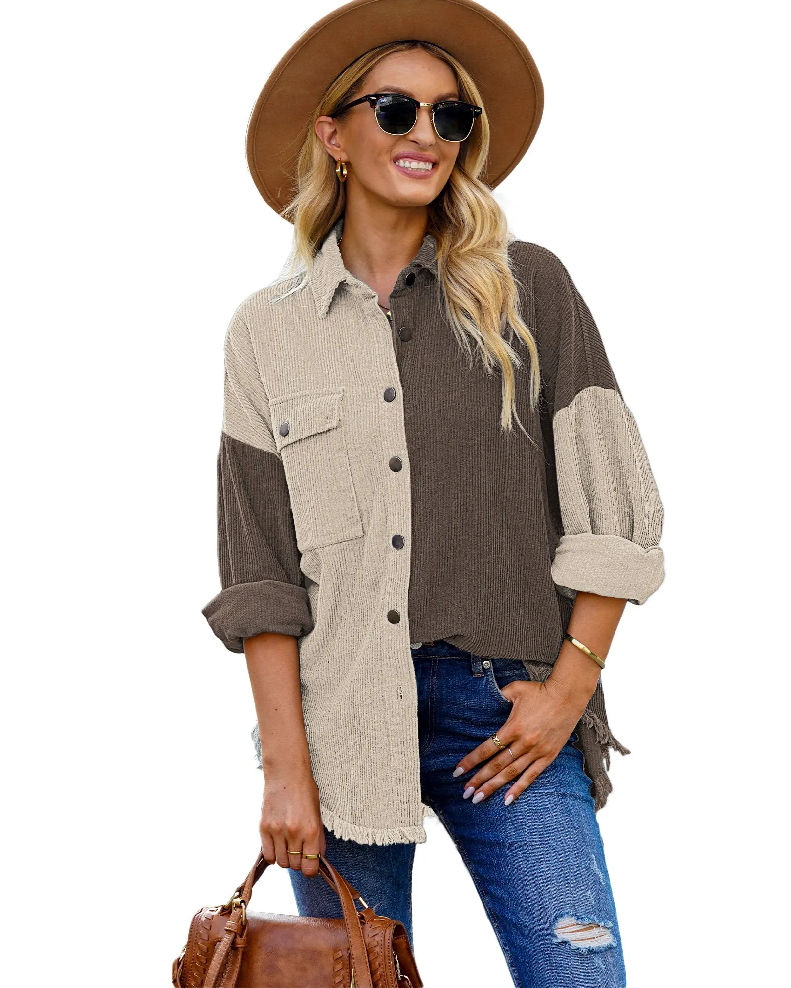 luvamia Womens Shacket Jacket Oversized Corduroy Button Down Shirt Long Sleeve Tops