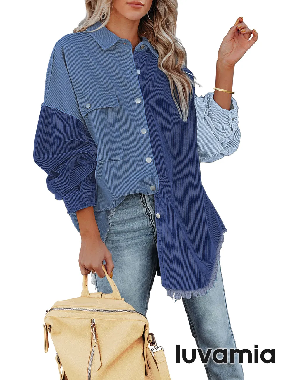 luvamia Womens Shacket Jacket Oversized Corduroy Button Down Shirt Long Sleeve Tops