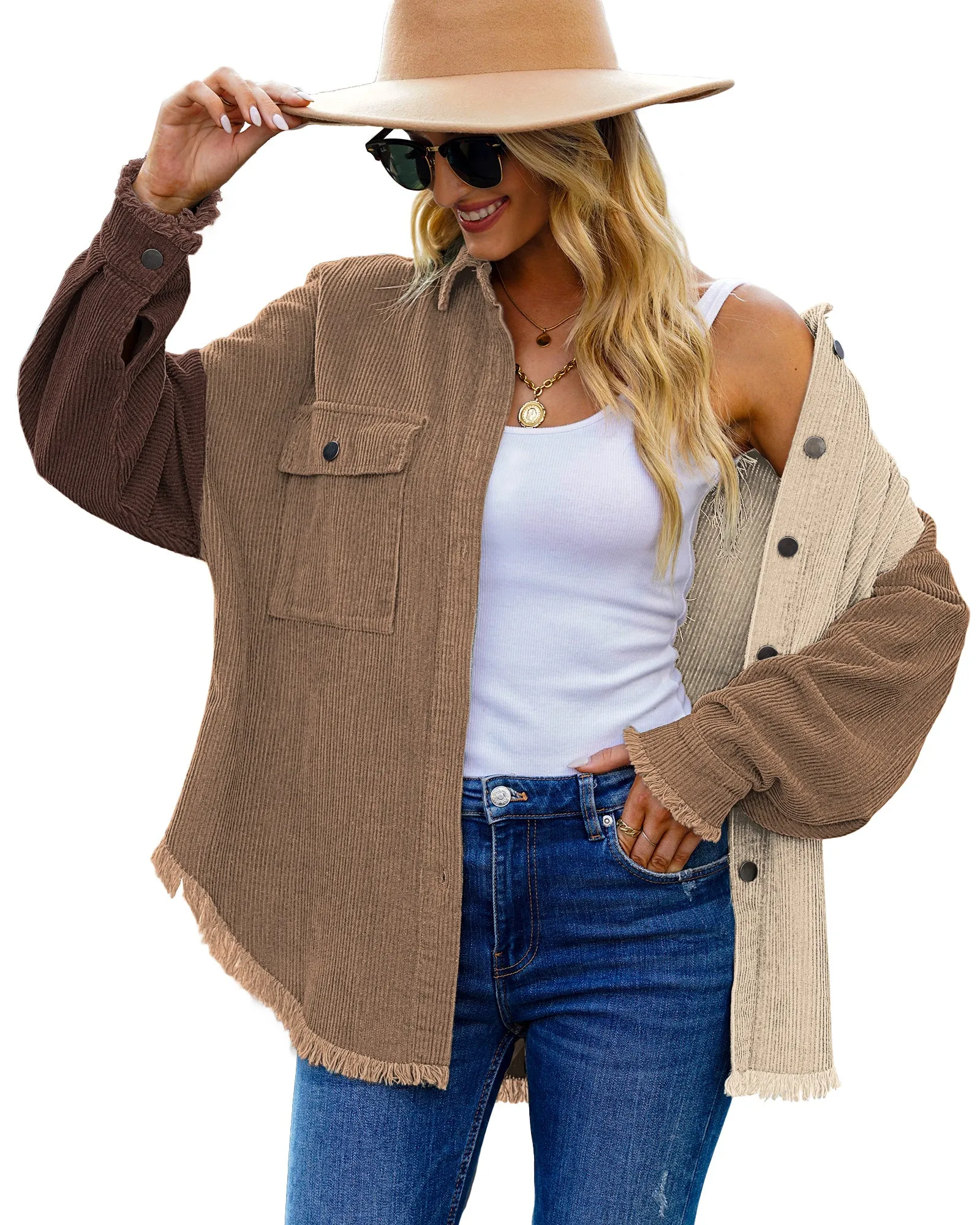 luvamia Womens Shacket Jacket Oversized Corduroy Button Down Shirt Long Sleeve Tops