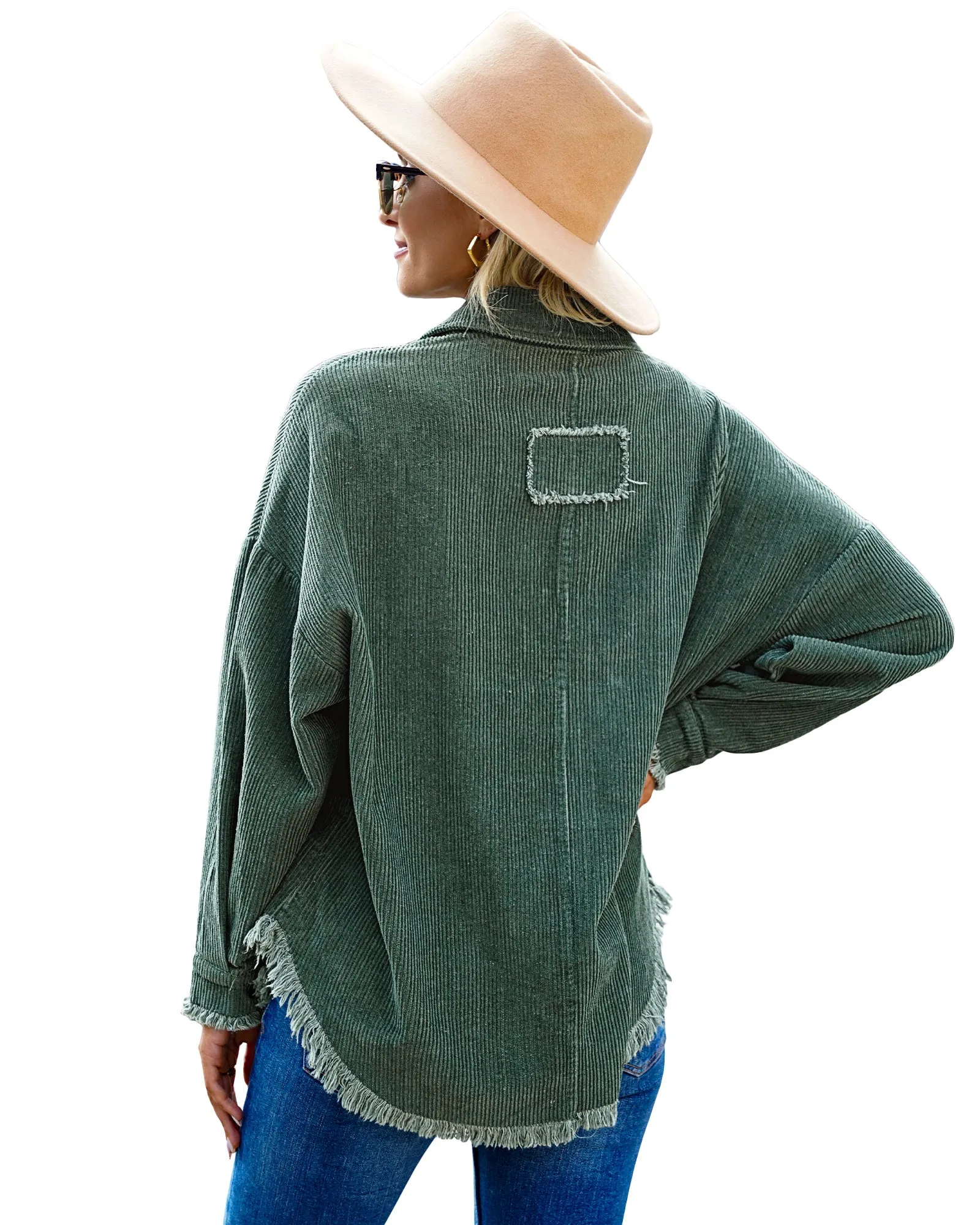 luvamia Womens Shacket Jacket Oversized Corduroy Button Down Shirt Long Sleeve Tops