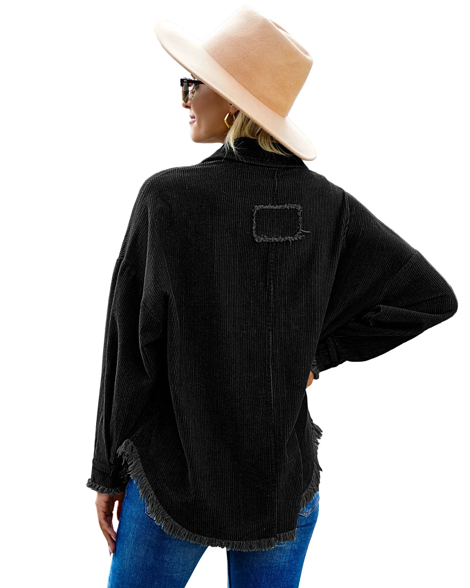 luvamia Womens Shacket Jacket Oversized Corduroy Button Down Shirt Long Sleeve Tops
