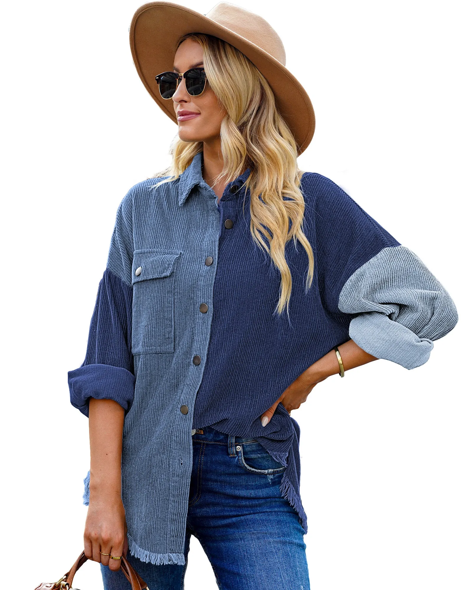 luvamia Womens Shacket Jacket Oversized Corduroy Button Down Shirt Long Sleeve Tops