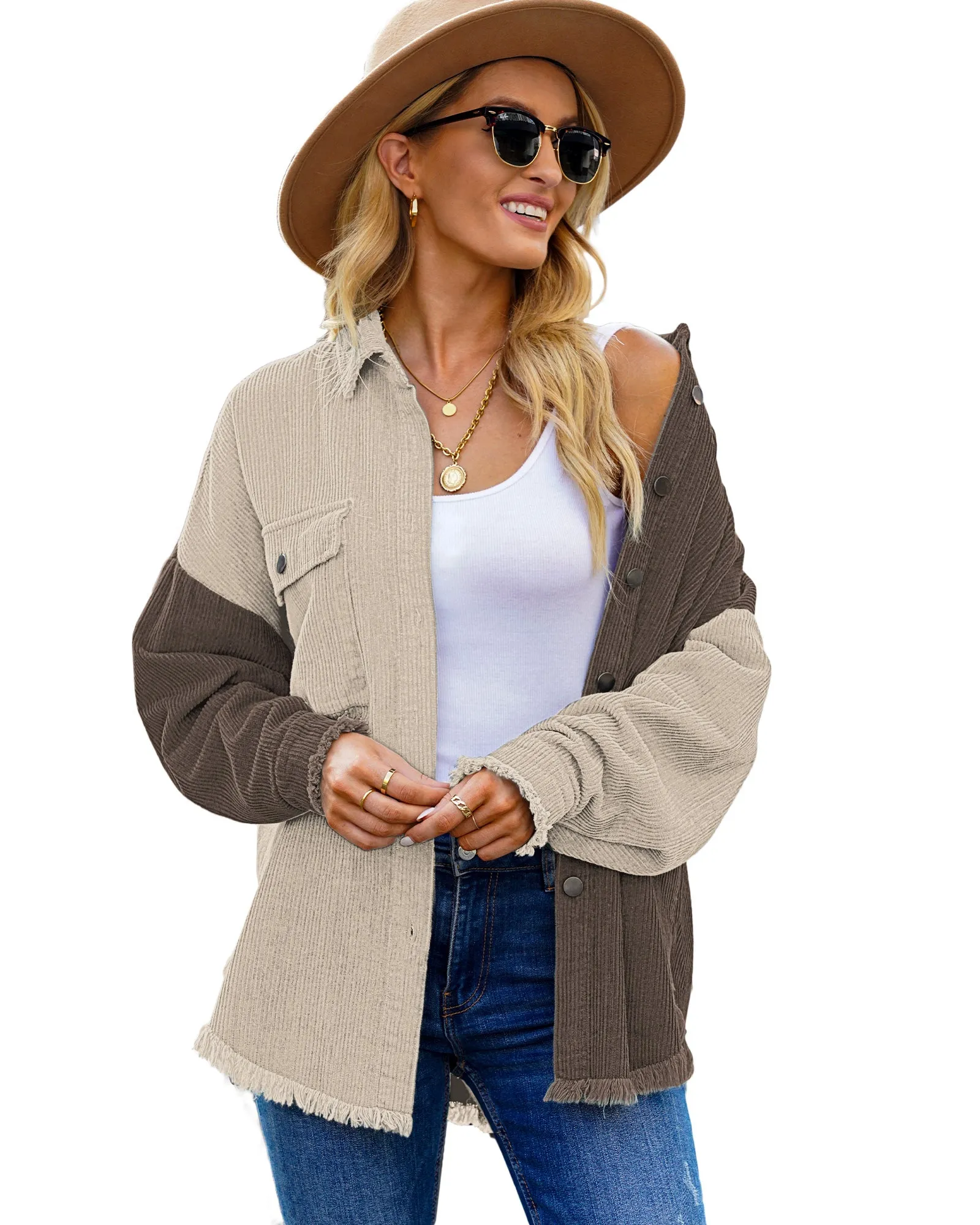 luvamia Womens Shacket Jacket Oversized Corduroy Button Down Shirt Long Sleeve Tops