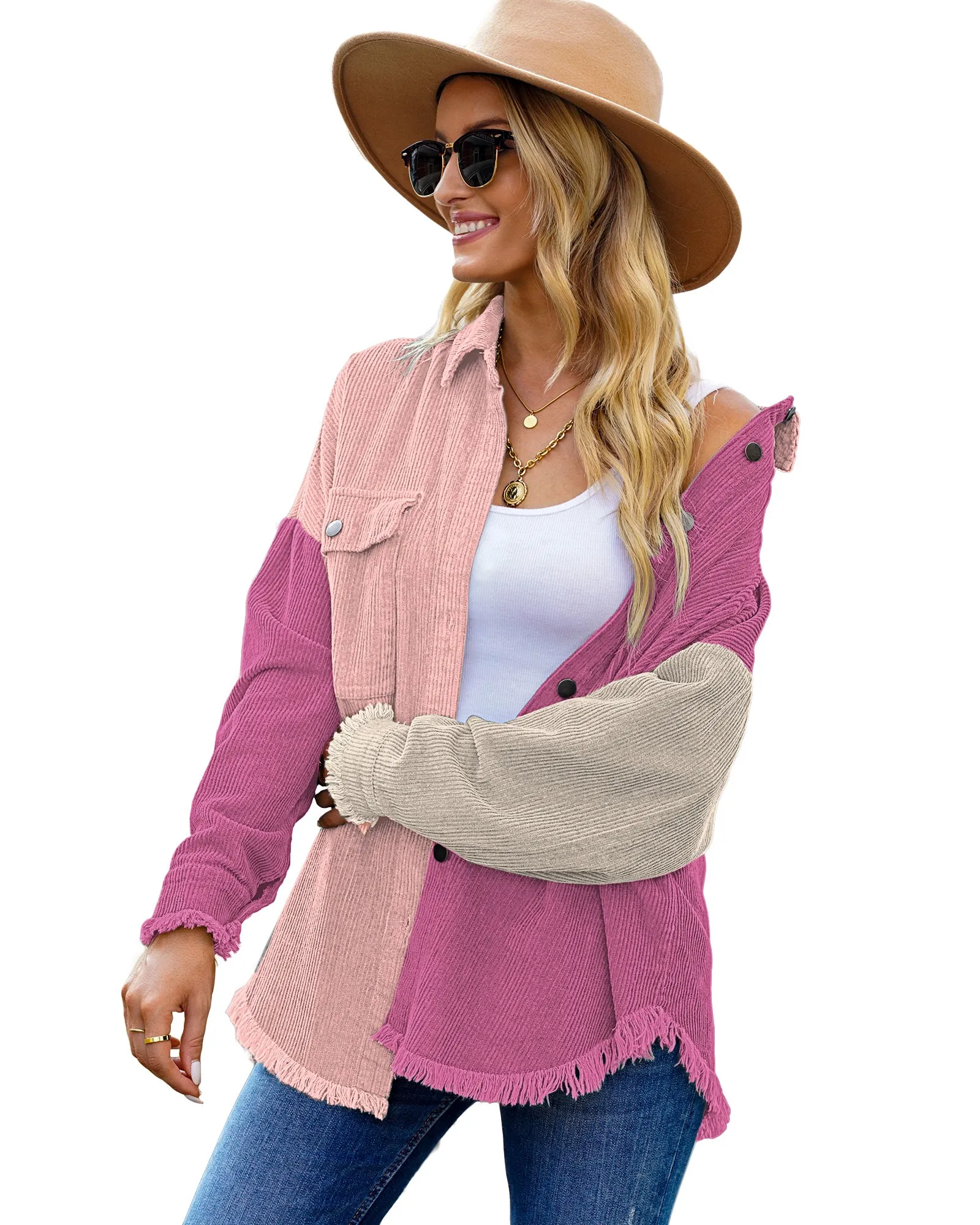 luvamia Womens Shacket Jacket Oversized Corduroy Button Down Shirt Long Sleeve Tops