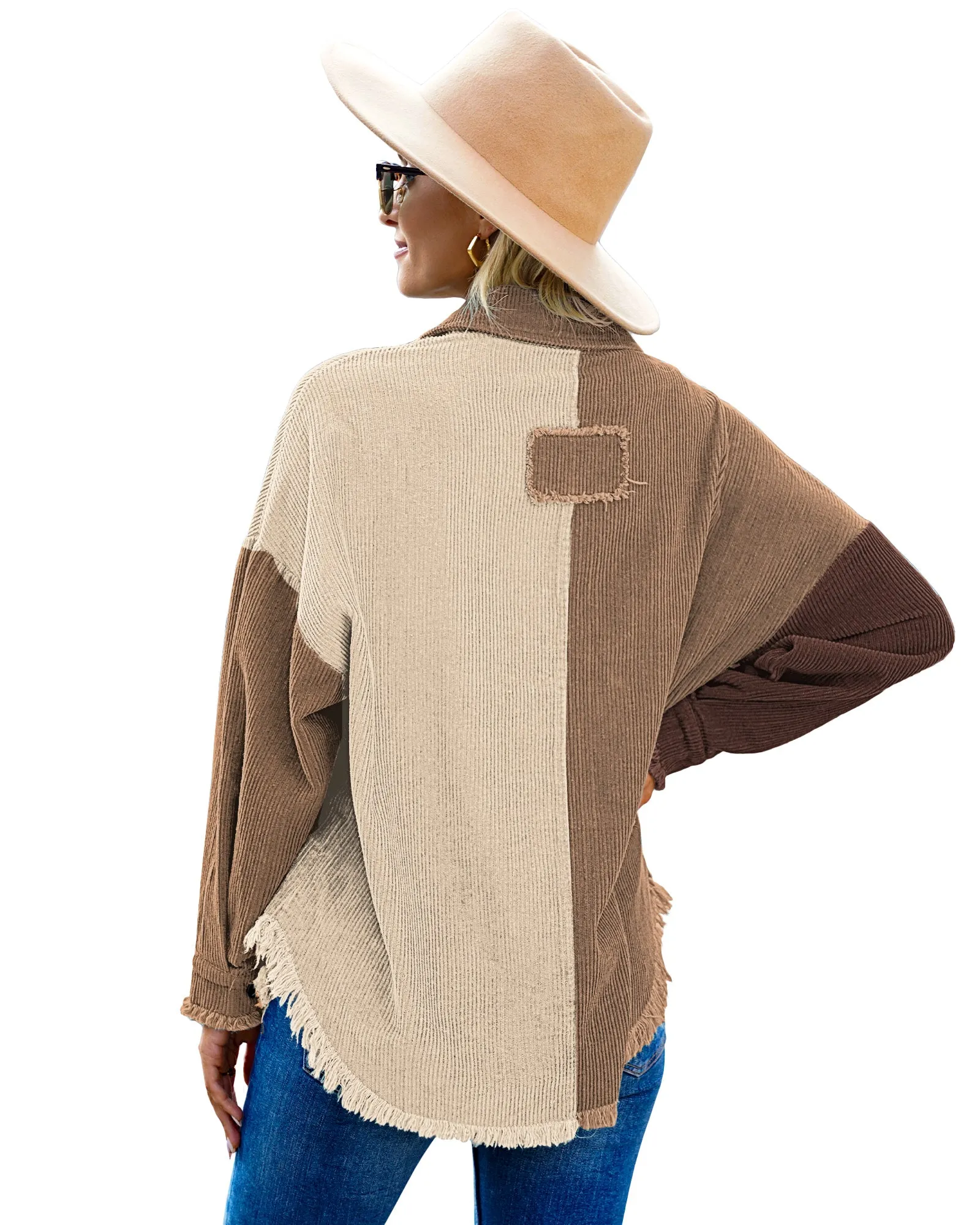 luvamia Womens Shacket Jacket Oversized Corduroy Button Down Shirt Long Sleeve Tops