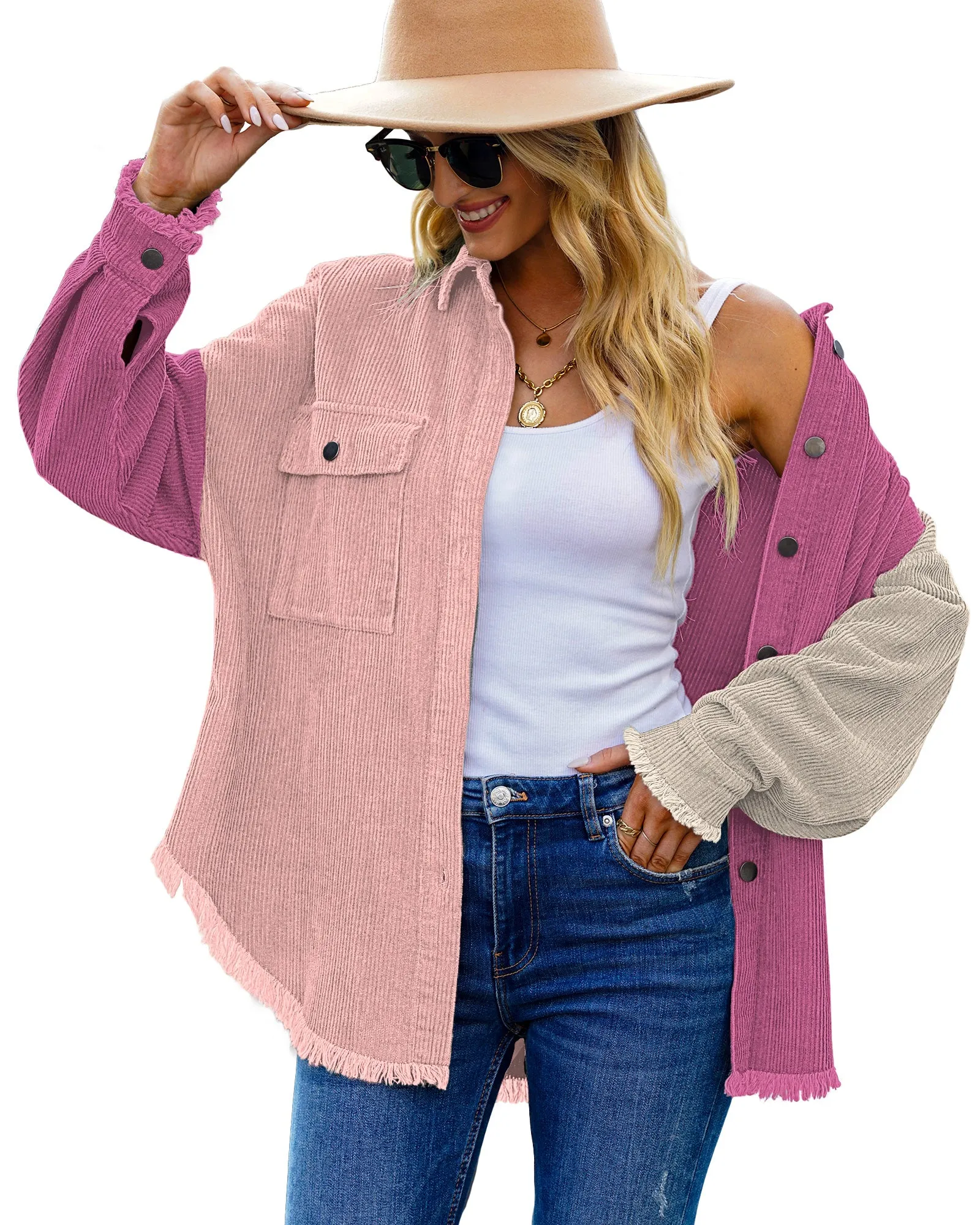 luvamia Womens Shacket Jacket Oversized Corduroy Button Down Shirt Long Sleeve Tops