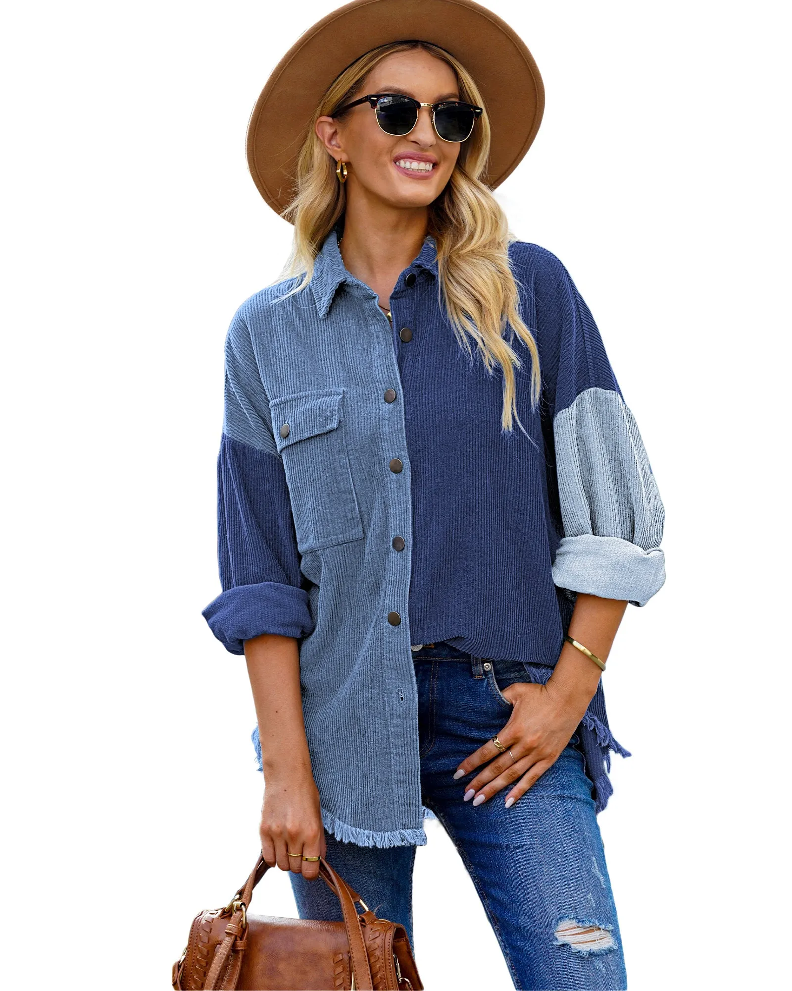 luvamia Womens Shacket Jacket Oversized Corduroy Button Down Shirt Long Sleeve Tops