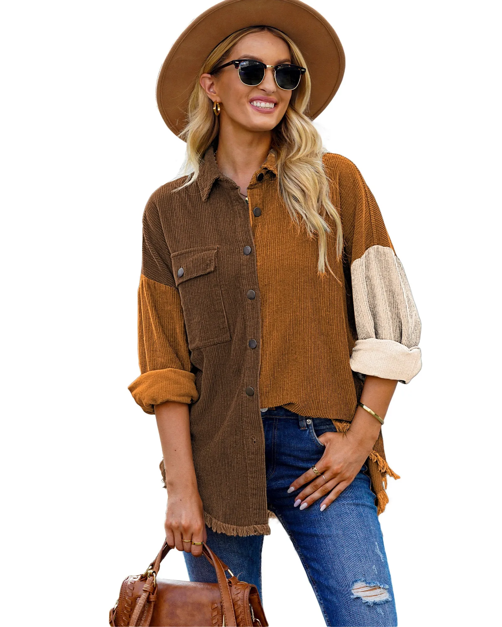 luvamia Womens Shacket Jacket Oversized Corduroy Button Down Shirt Long Sleeve Tops