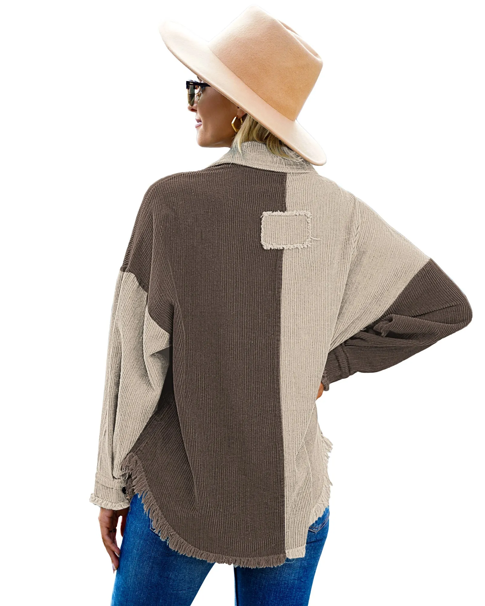 luvamia Womens Shacket Jacket Oversized Corduroy Button Down Shirt Long Sleeve Tops