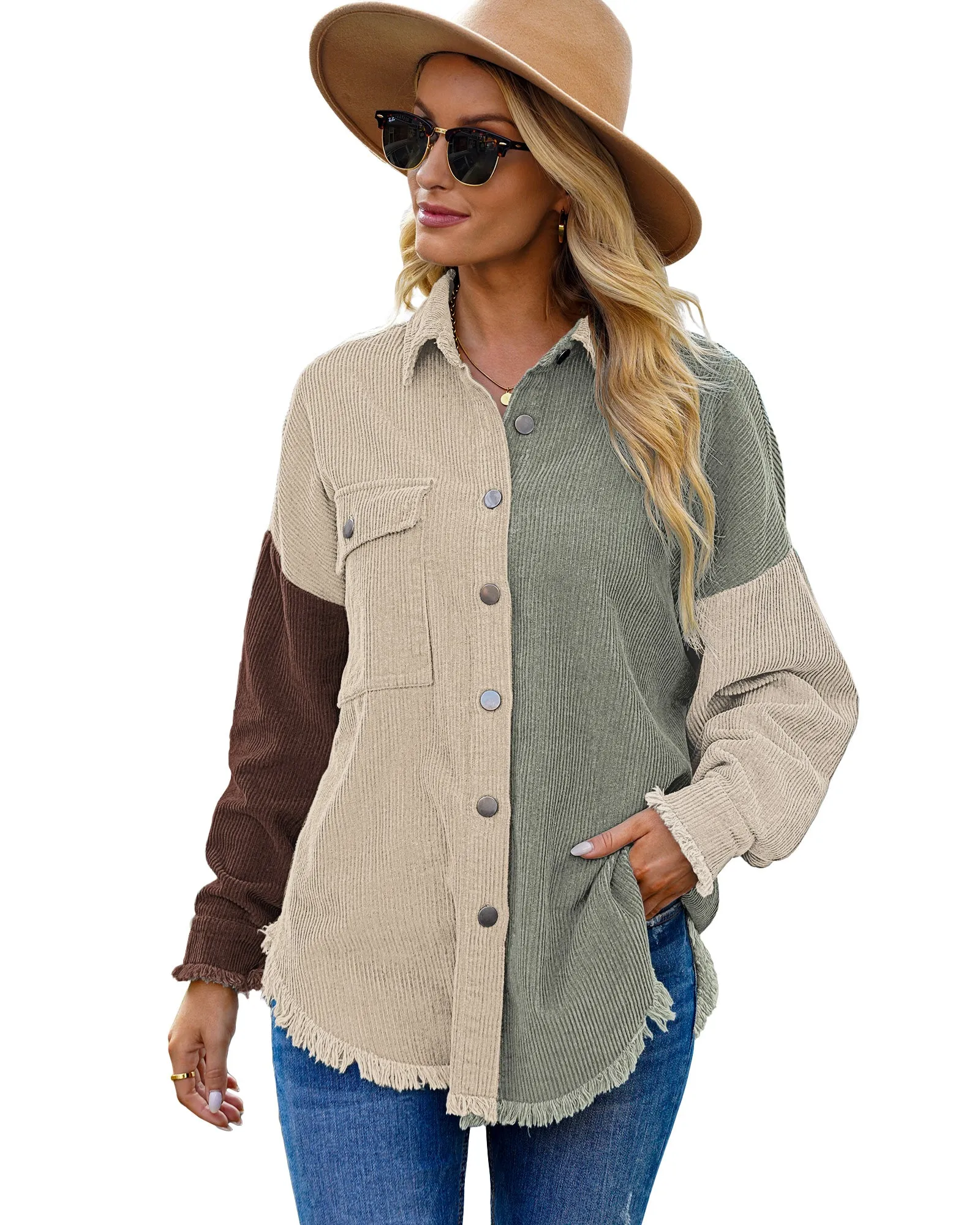 luvamia Womens Shacket Jacket Oversized Corduroy Button Down Shirt Long Sleeve Tops