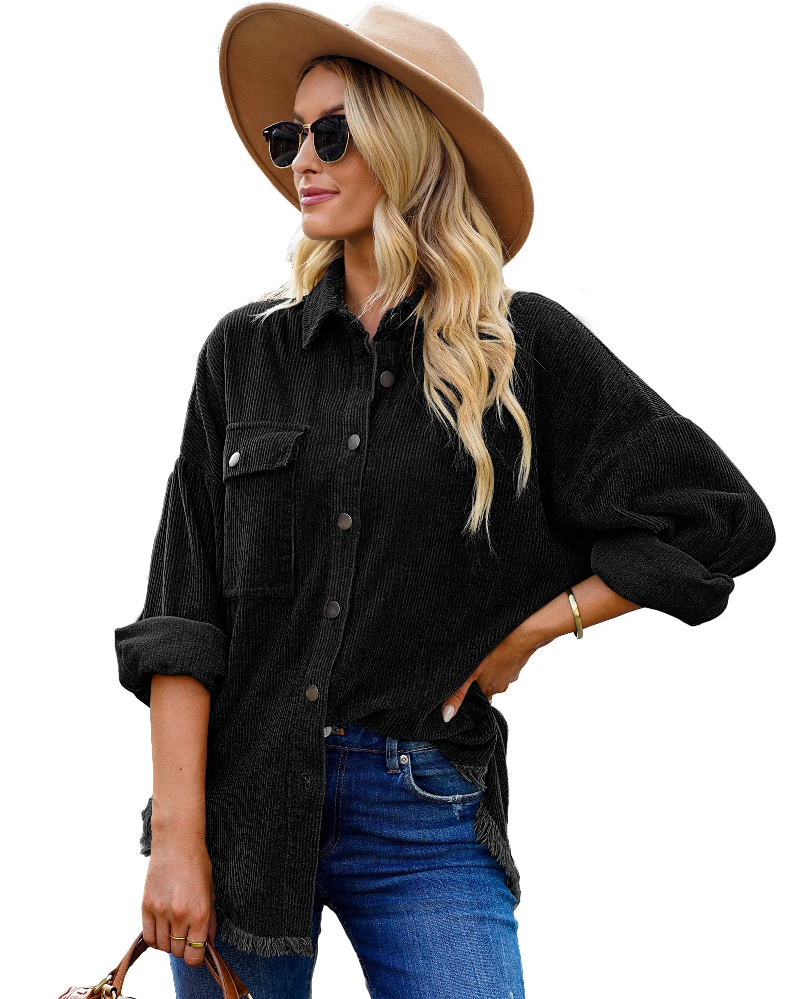 luvamia Womens Shacket Jacket Oversized Corduroy Button Down Shirt Long Sleeve Tops