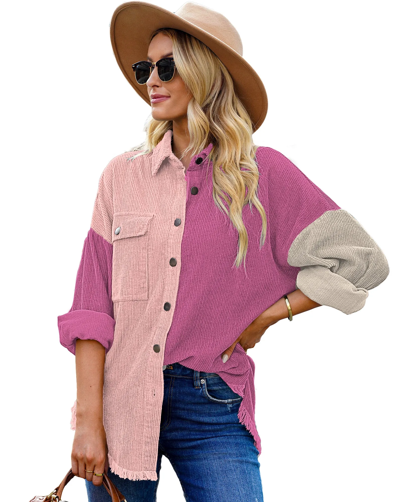 luvamia Womens Shacket Jacket Oversized Corduroy Button Down Shirt Long Sleeve Tops