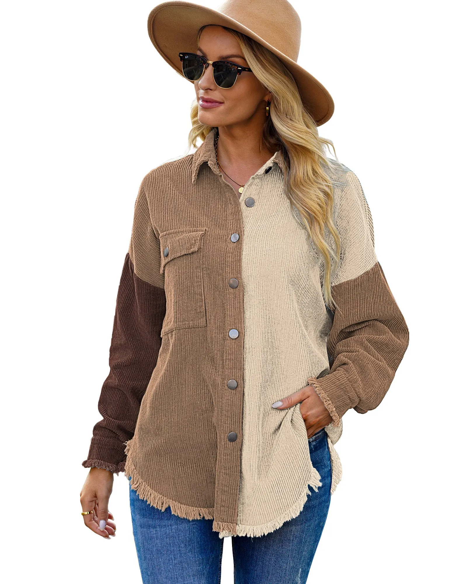 luvamia Womens Shacket Jacket Oversized Corduroy Button Down Shirt Long Sleeve Tops