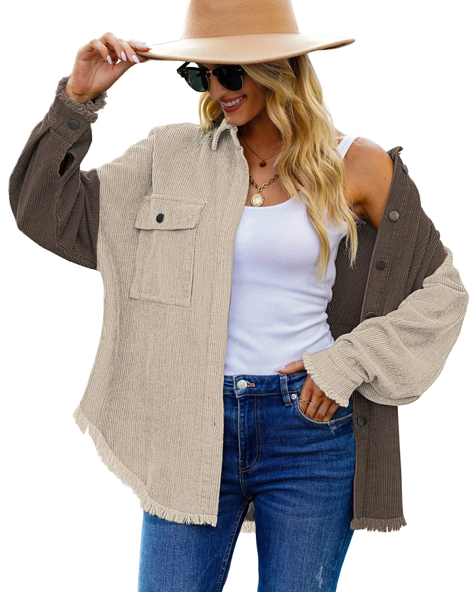 luvamia Womens Shacket Jacket Oversized Corduroy Button Down Shirt Long Sleeve Tops