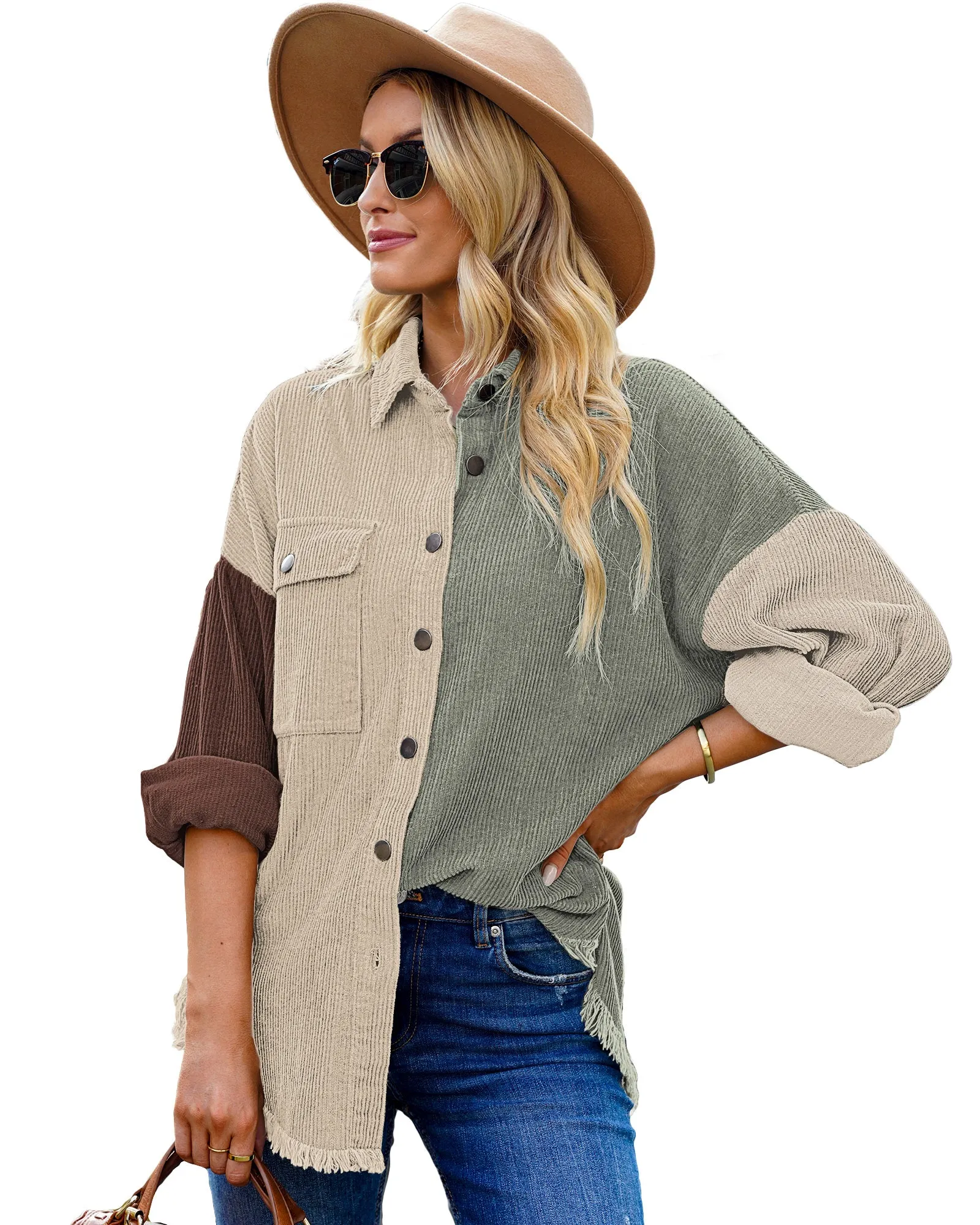luvamia Womens Shacket Jacket Oversized Corduroy Button Down Shirt Long Sleeve Tops