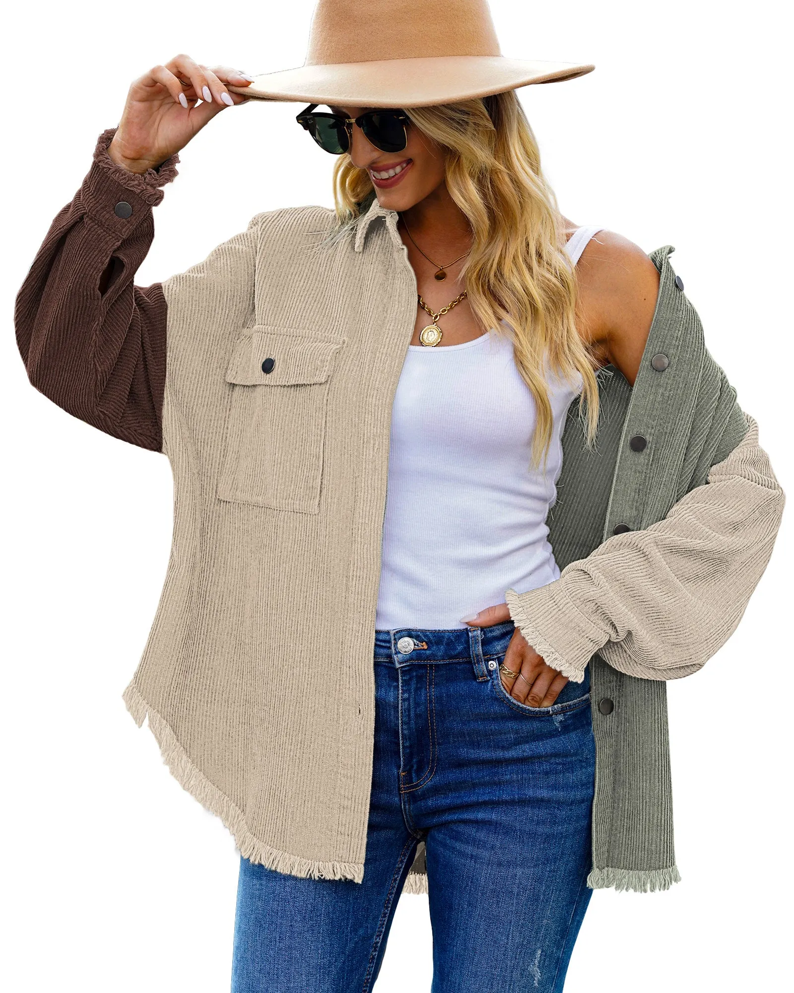 luvamia Womens Shacket Jacket Oversized Corduroy Button Down Shirt Long Sleeve Tops