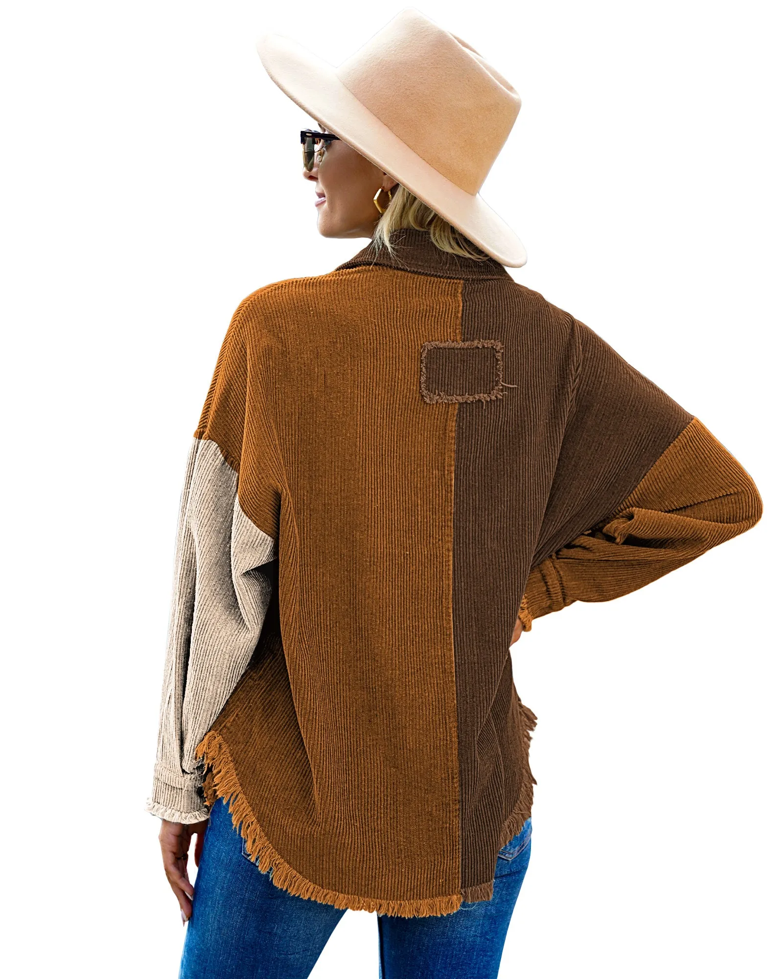 luvamia Womens Shacket Jacket Oversized Corduroy Button Down Shirt Long Sleeve Tops