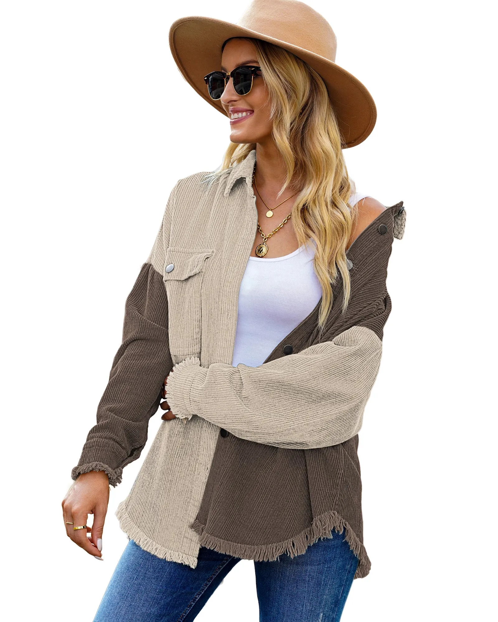 luvamia Womens Shacket Jacket Oversized Corduroy Button Down Shirt Long Sleeve Tops