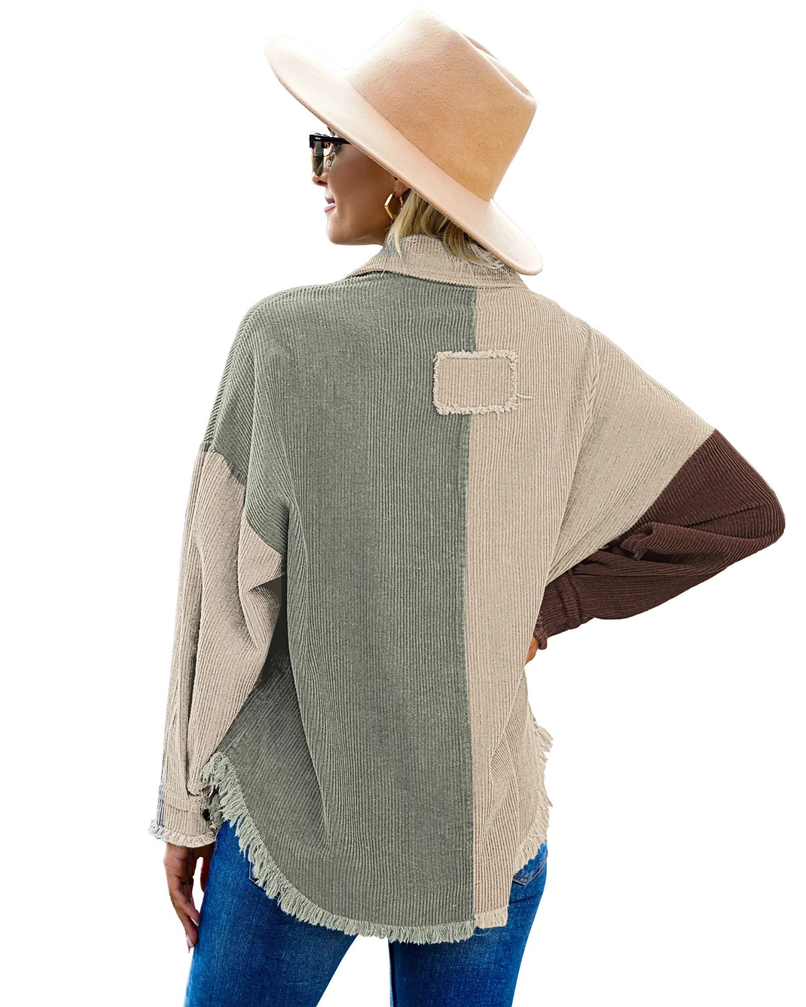 luvamia Womens Shacket Jacket Oversized Corduroy Button Down Shirt Long Sleeve Tops