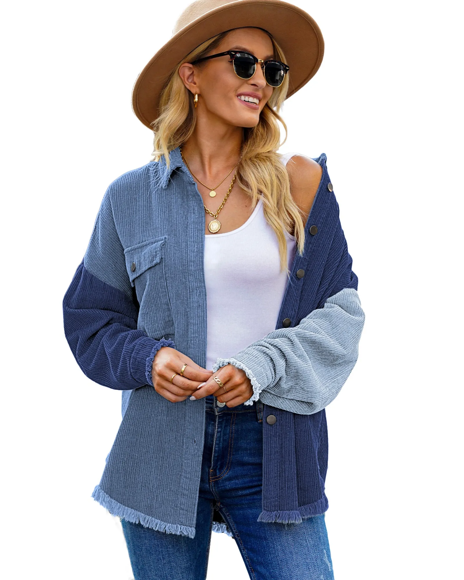 luvamia Womens Shacket Jacket Oversized Corduroy Button Down Shirt Long Sleeve Tops