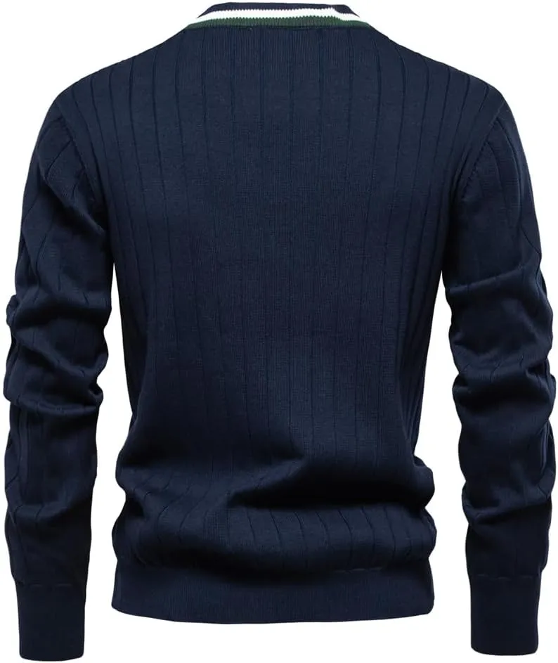 Mens Cotton Cardigan Sweaters Long Sleeve V-Neck Cardigans Button-up Knitted Sweater