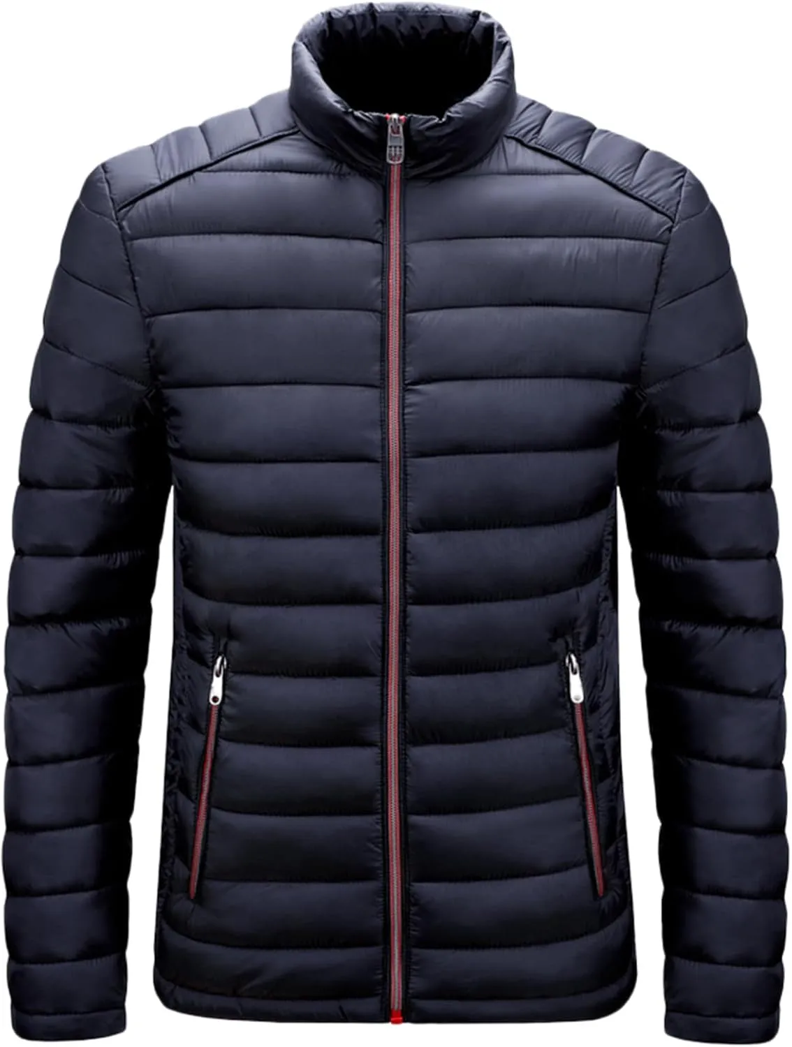 Men's Down Jackets & Coats No Hood Waterproof Full Zip Up Winter Warm Down Jacket Quilted Insulated Puffy Jackets
