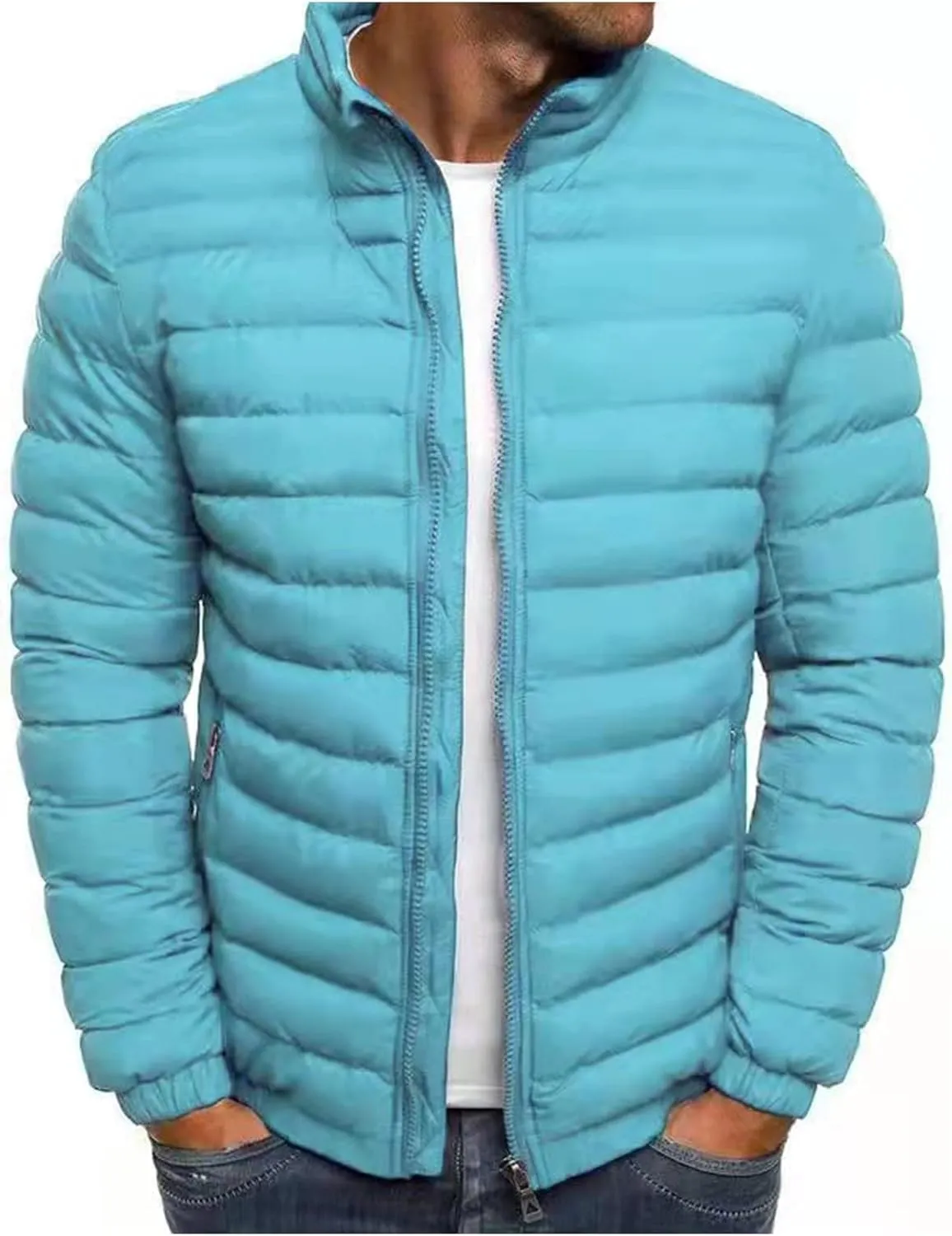 Men's Lightweight Puffer Jacket Full Zip Down Jacket Stand Collar Quilted Coat Packable Insulated Jacket Winter Coats