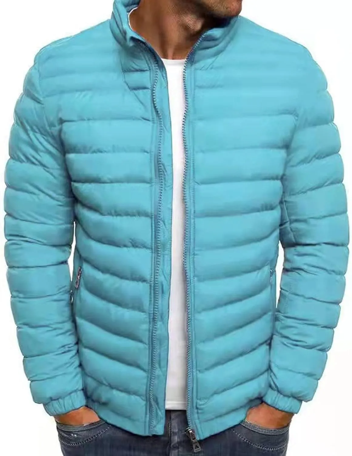 Men's Lightweight Puffer Jacket Full Zip Down Jacket Stand Collar Quilted Coat Packable Insulated Jacket Winter Coats