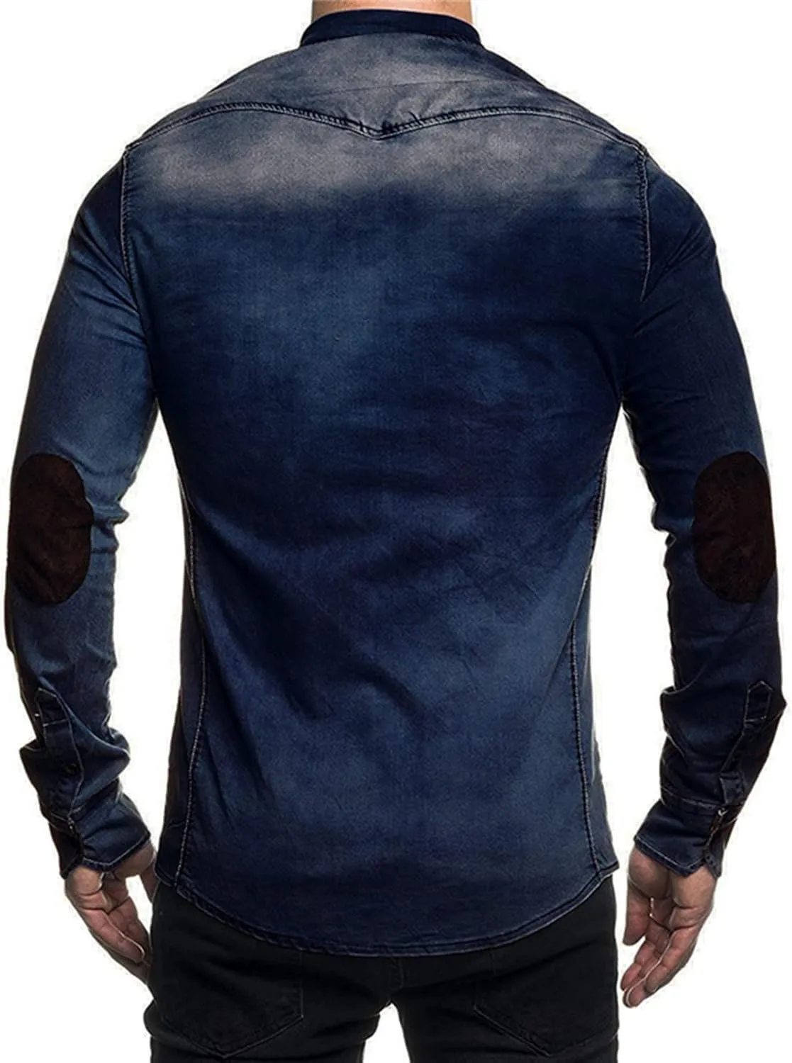 Men's Washed Denim Shirt Classic Trucker Jacket Cowboy Western Shirt Button Down Slim Fit Hunting Long Sleeve Shirt