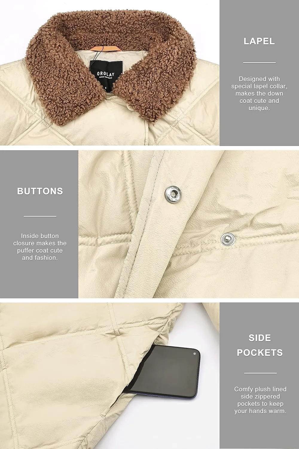 Orolay Women's Lightweight Down Coat Oversize Long Sleeve Puffer Jackets