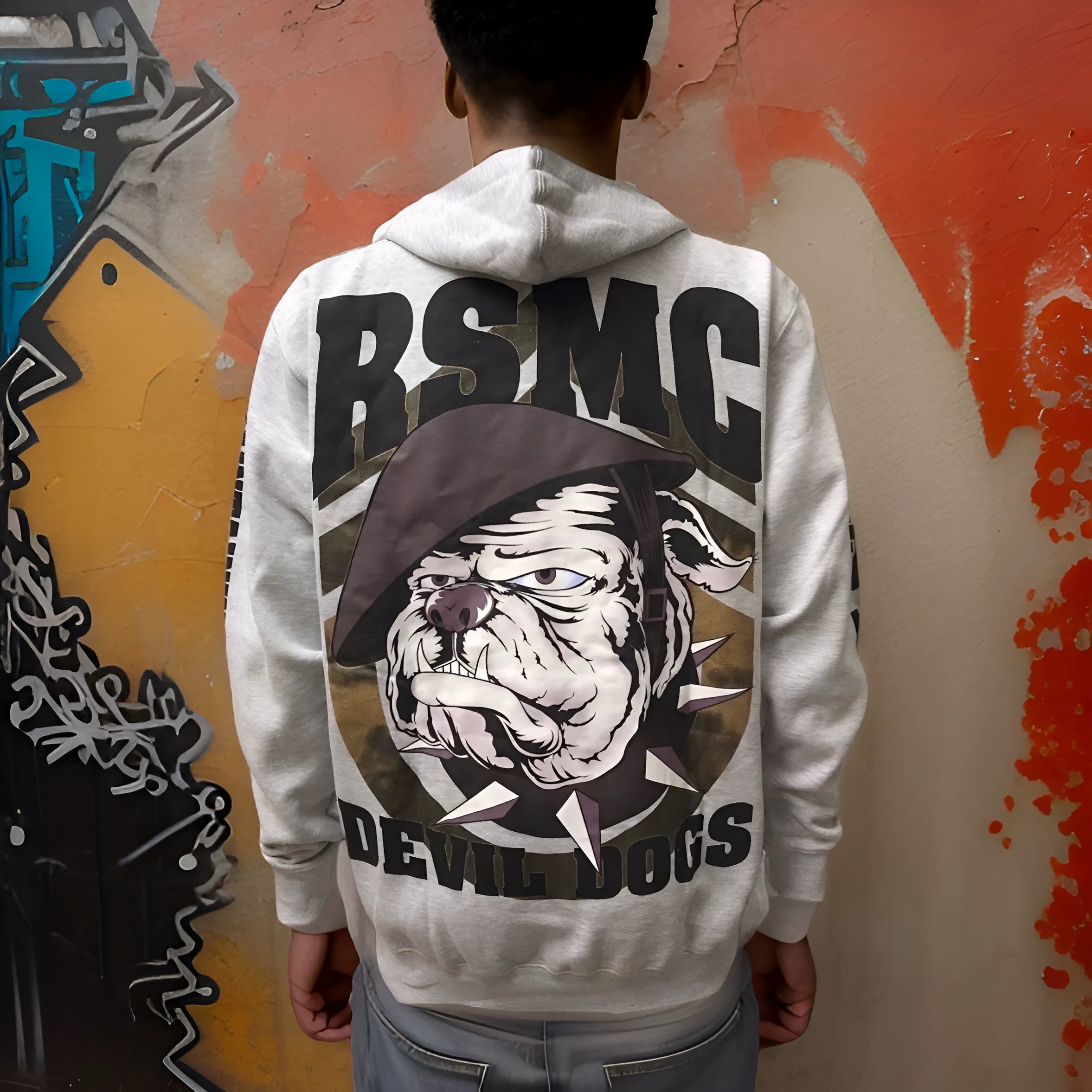 ^ROGUE STATUS / DTA^ *DEVIL DOGS* (LIGHT GREY) MEN'S ZIP UP HOODIES