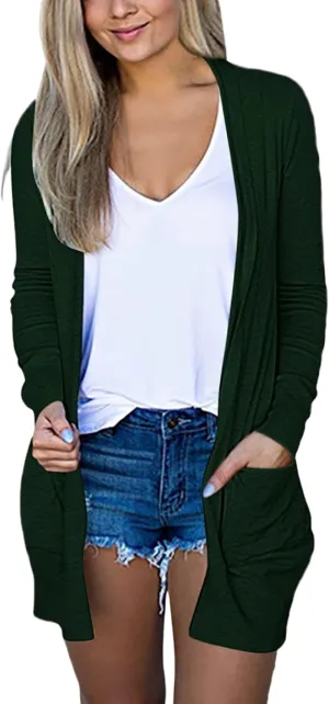 Summer Beach Cardigans for Women Casual Open Front Cover Ups Tops Long Sleeve Lightweight Cardigan Coat with Pockets