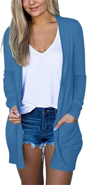 Summer Beach Cardigans for Women Casual Open Front Cover Ups Tops Long Sleeve Lightweight Cardigan Coat with Pockets