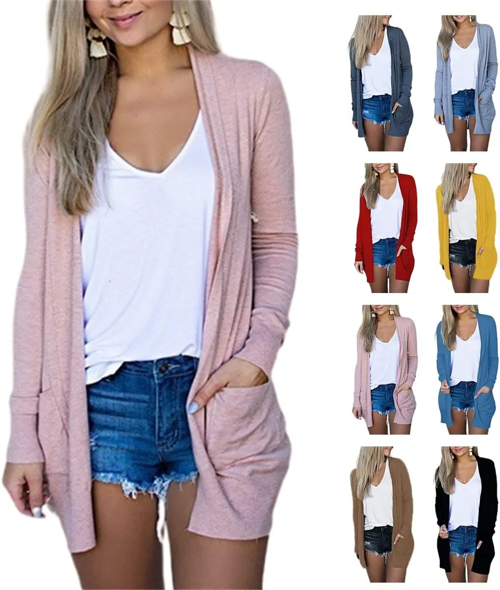 Summer Beach Cardigans for Women Casual Open Front Cover Ups Tops Long Sleeve Lightweight Cardigan Coat with Pockets