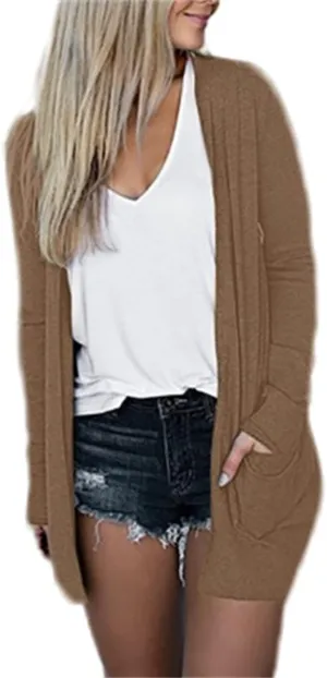 Summer Beach Cardigans for Women Casual Open Front Cover Ups Tops Long Sleeve Lightweight Cardigan Coat with Pockets