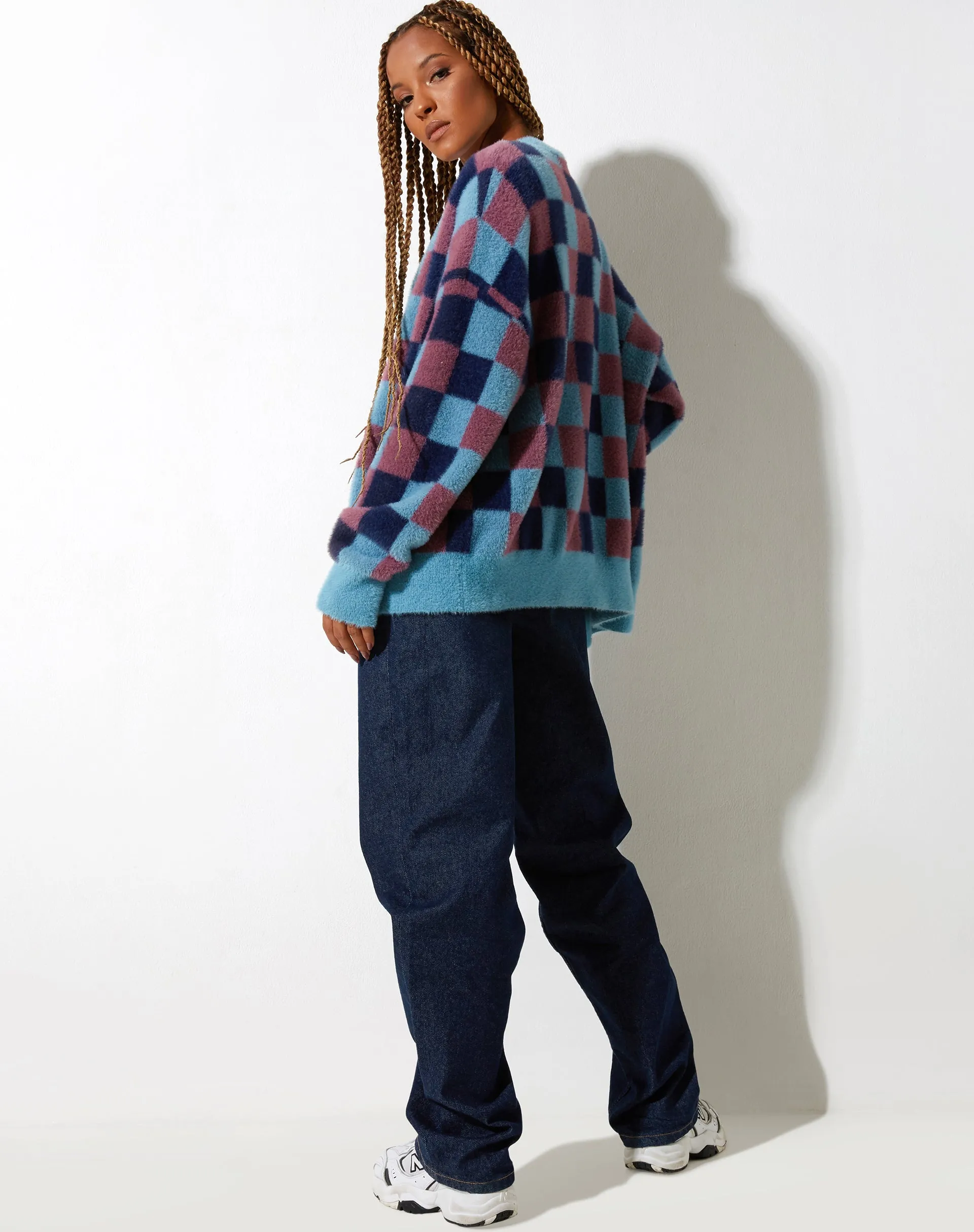 Talana Cardi in Check Blue Tones