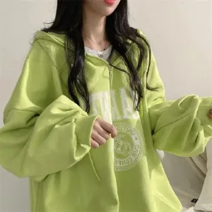 Vintage Loose Hoody with High Street Hip-Hop Letter Prints