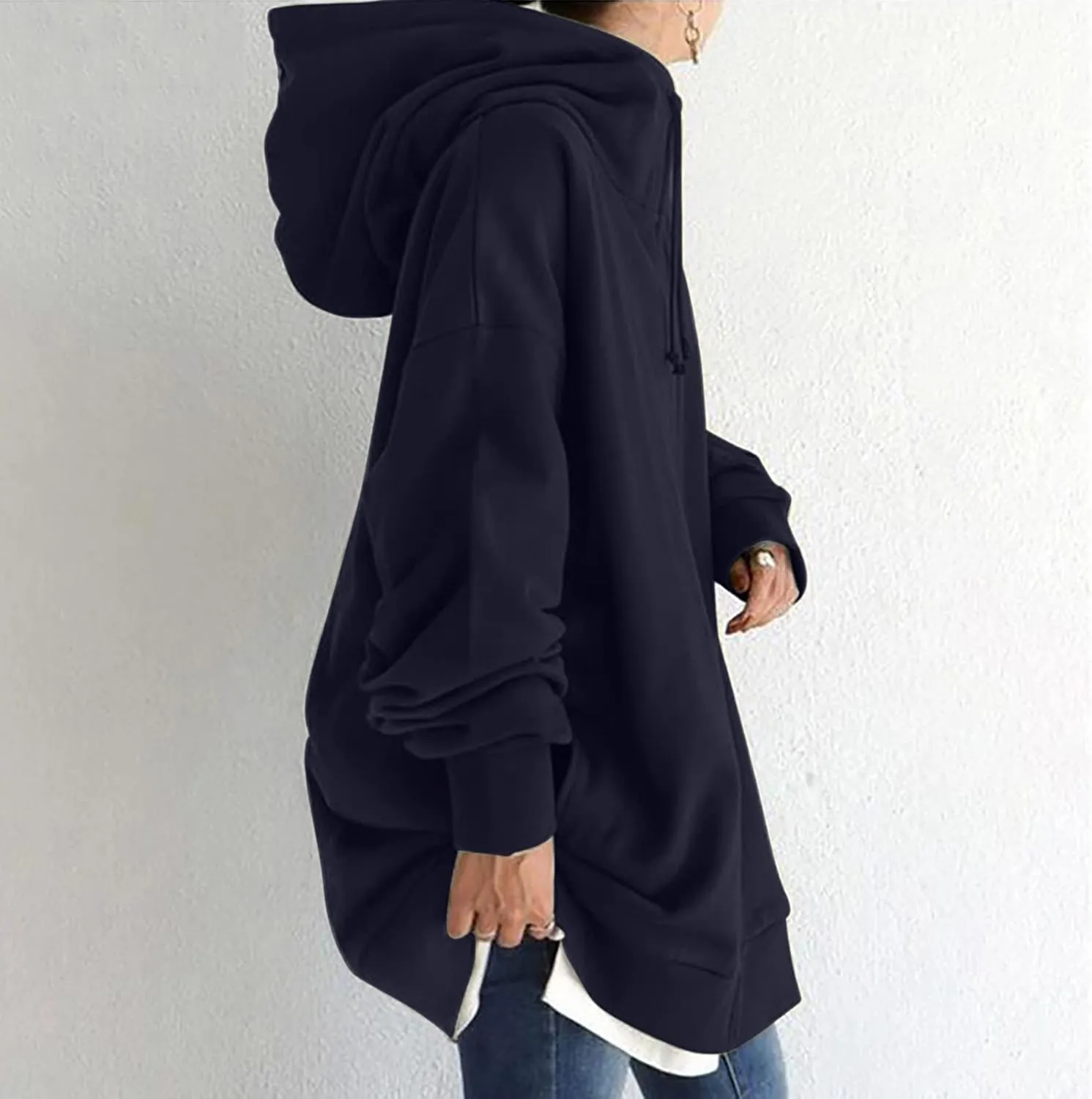 Women Long Sweatshirt Pullover Long Sleeve Solid Color Zip Up Hoodies Slim Fit Casual Fall Winter Shirts with Pocket