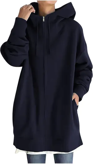 Women Long Sweatshirt Pullover Long Sleeve Solid Color Zip Up Hoodies Slim Fit Casual Fall Winter Shirts with Pocket