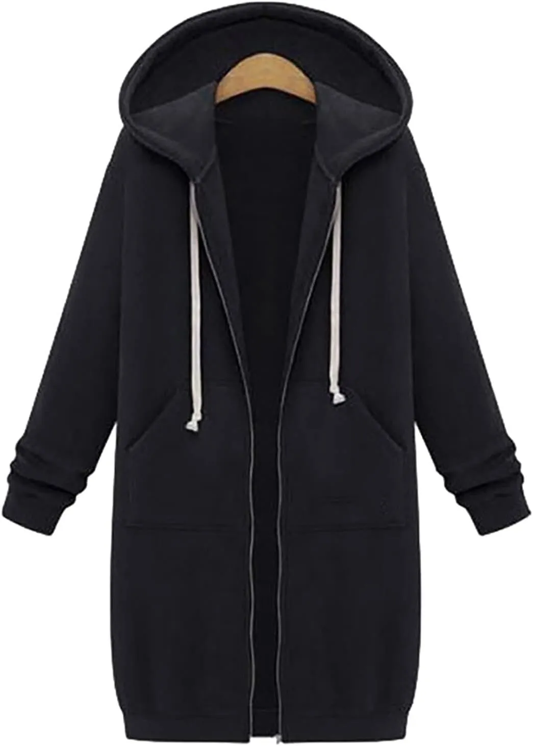 Women Long Sweatshirt Solid Color Full Zip Fleece Plush Hoodies Pullover Loose Fit Casual Clothes Fall Winter Shirts