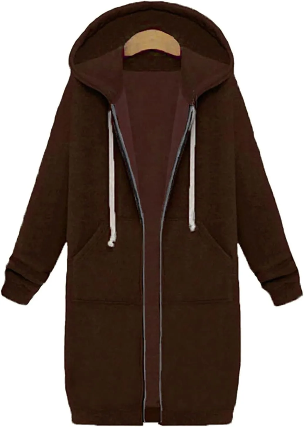Women Long Sweatshirt Solid Color Full Zip Fleece Plush Hoodies Pullover Loose Fit Casual Clothes Fall Winter Shirts