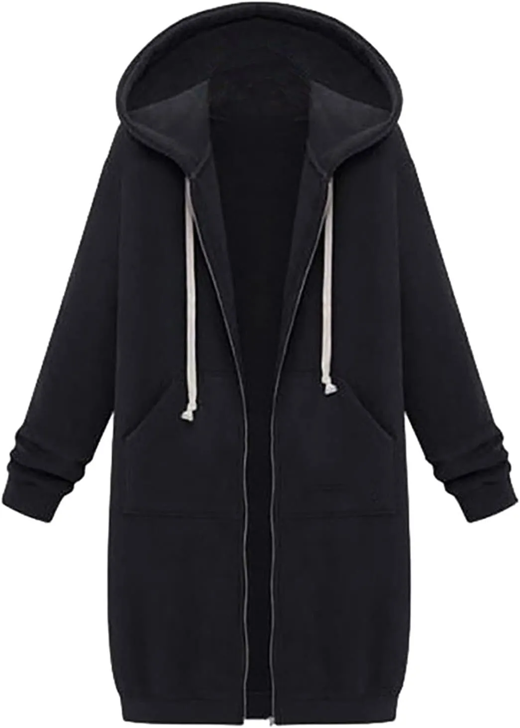Women Long Sweatshirt Solid Color Full Zip Fleece Plush Hoodies Pullover Loose Fit Casual Clothes Fall Winter Shirts