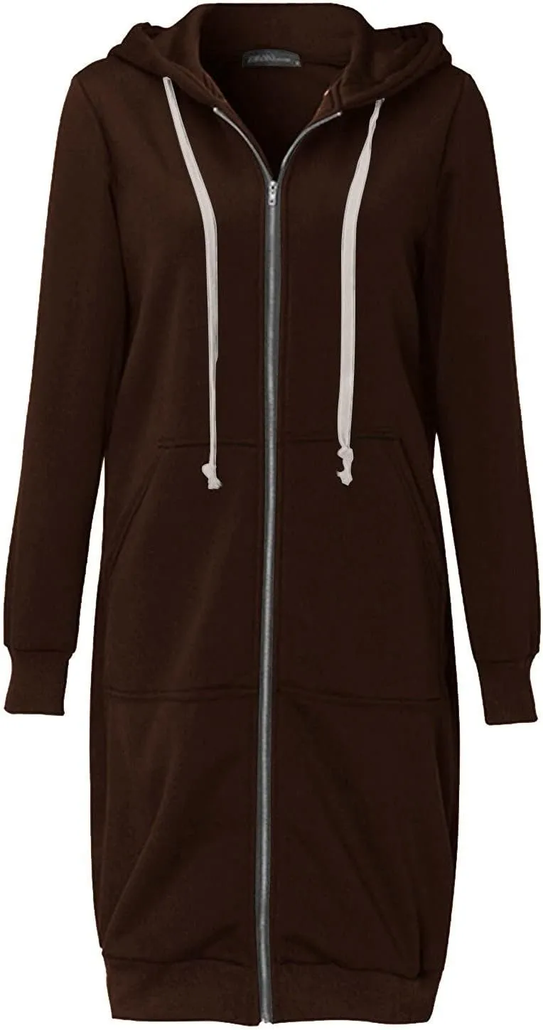 Women Long Sweatshirt Solid Color Full Zip Fleece Plush Hoodies Pullover Loose Fit Casual Clothes Fall Winter Shirts