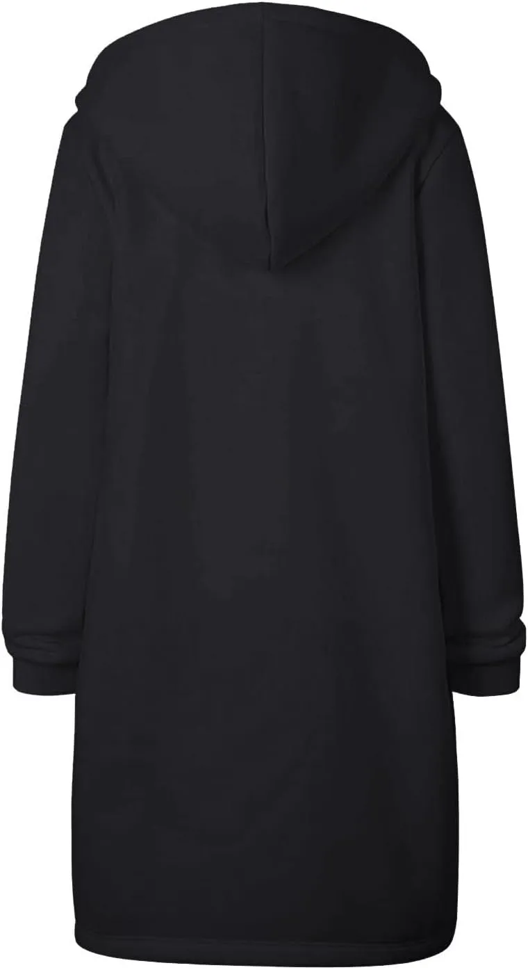 Women Long Sweatshirt Solid Color Full Zip Fleece Plush Hoodies Pullover Loose Fit Casual Clothes Fall Winter Shirts