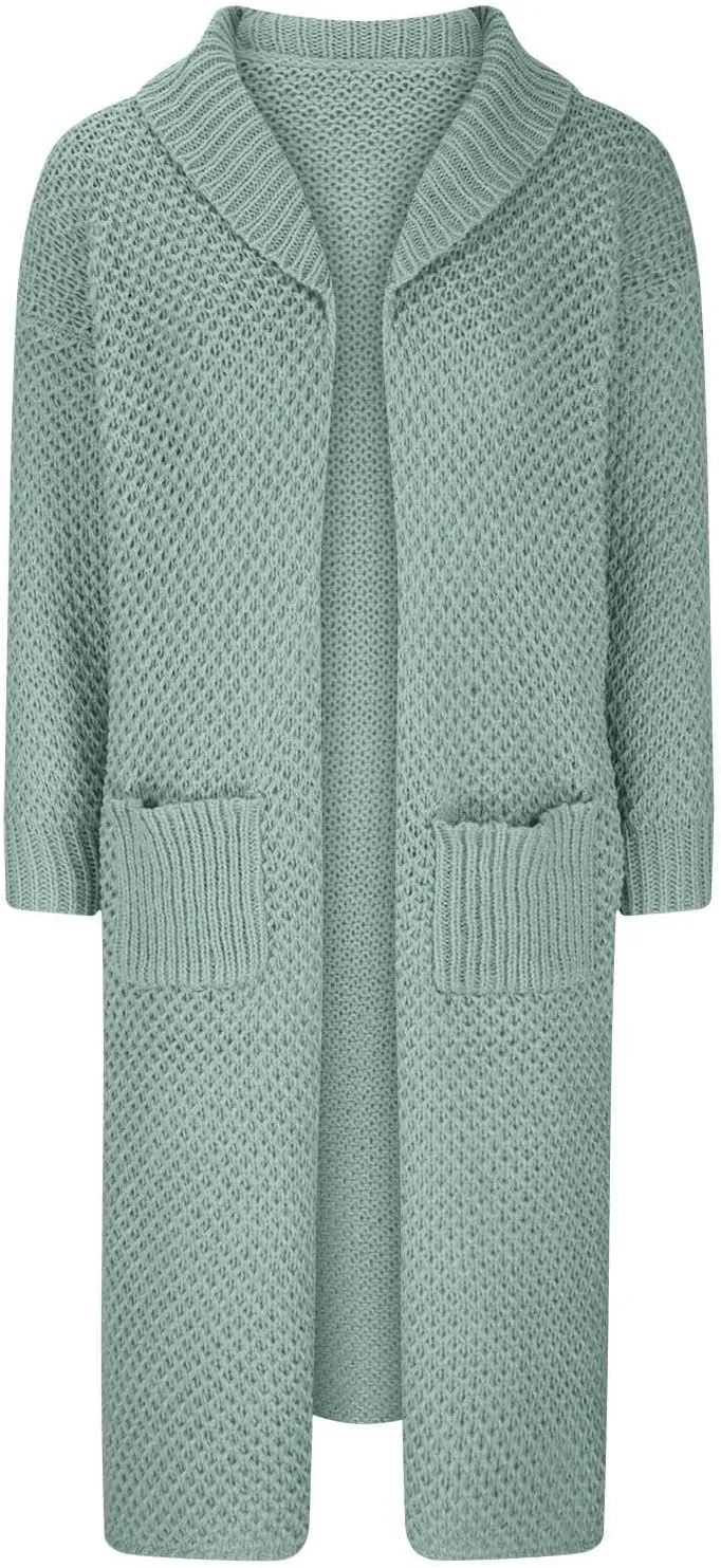 Women's 2024 Fall Winter Casual Long Sleeve Lapel Knit Cardigan Sweater Loose Trendy Clothing Outerwear with Pockets