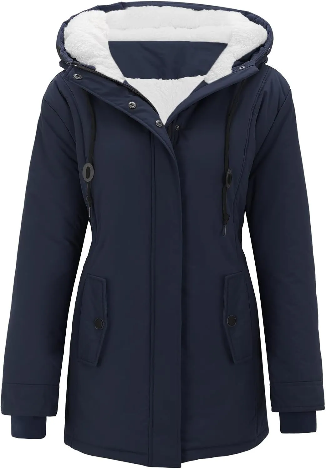 Womens 2024 Plus Size Winter Drawstring Overcoat Long Sleeve with Hood Pockets Outwear Comfort Warm Soft Jacket Coat
