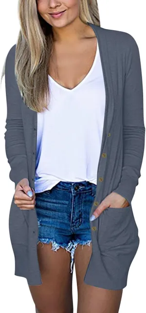 Women's Long Cardigans 2023 Plus Size Open Front Long Sleeve Loose Lightweight Cardigans Outerwear Coat with Pockets