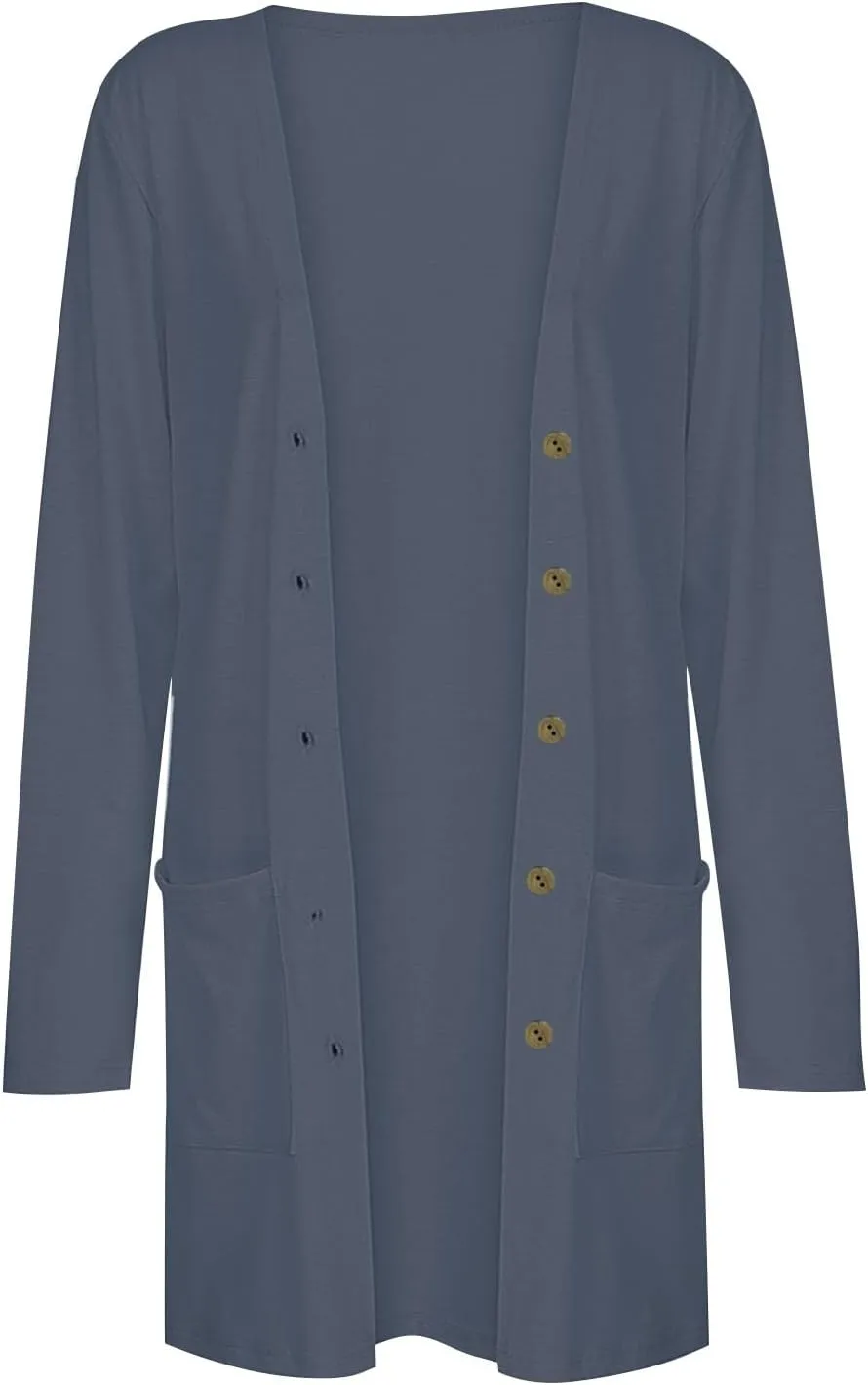 Women's Long Cardigans 2023 Plus Size Open Front Long Sleeve Loose Lightweight Cardigans Outerwear Coat with Pockets