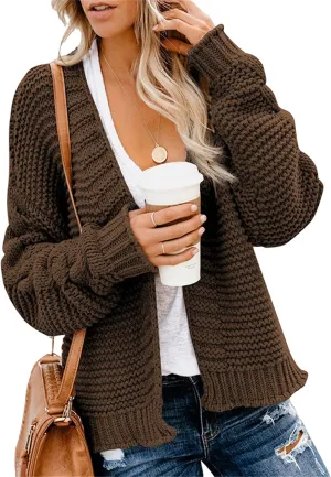Women's Open Front Long Sleeve Chunky Knit Cardigan Sweaters Thick Loose Cardigan Coats