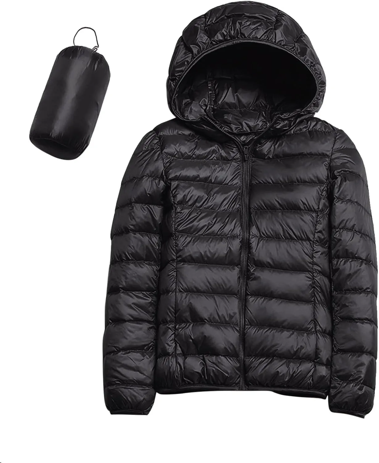 Womens Puffer Jacket Packable Down Jackets Winter Warm Lightweight Short Down Coat Full Zip Hooded Slim Fit Outwear